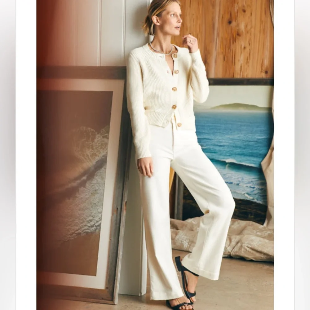 Faherty Ivory Ribbed Button Cardigan - Picture 13 of 13